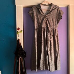 NWOT Let's Backtrack Cotton Floral Sketchbook '40s Shirt Dress Pockets M/L